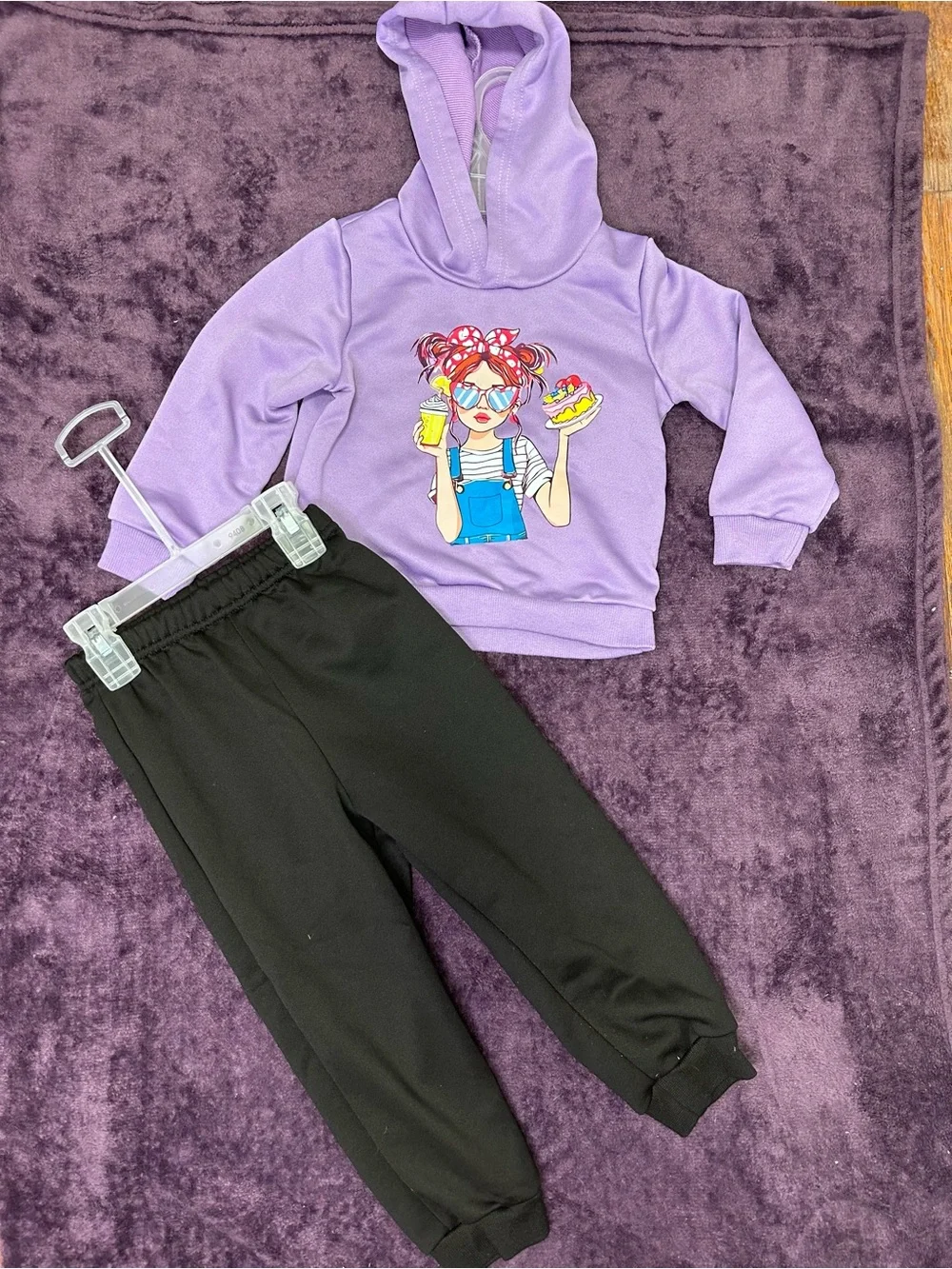 SHEIN Lilac Hoodie and Black Jogger Kids Matching Set